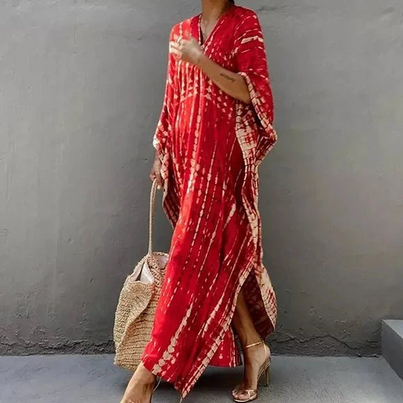 Kimono Kaftan Dress Maxi-  Soft Flowing Red Boho Kaftan,