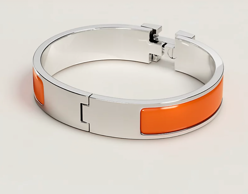 Authentic Hermès Enamel  Clic H Bracelet; Orange