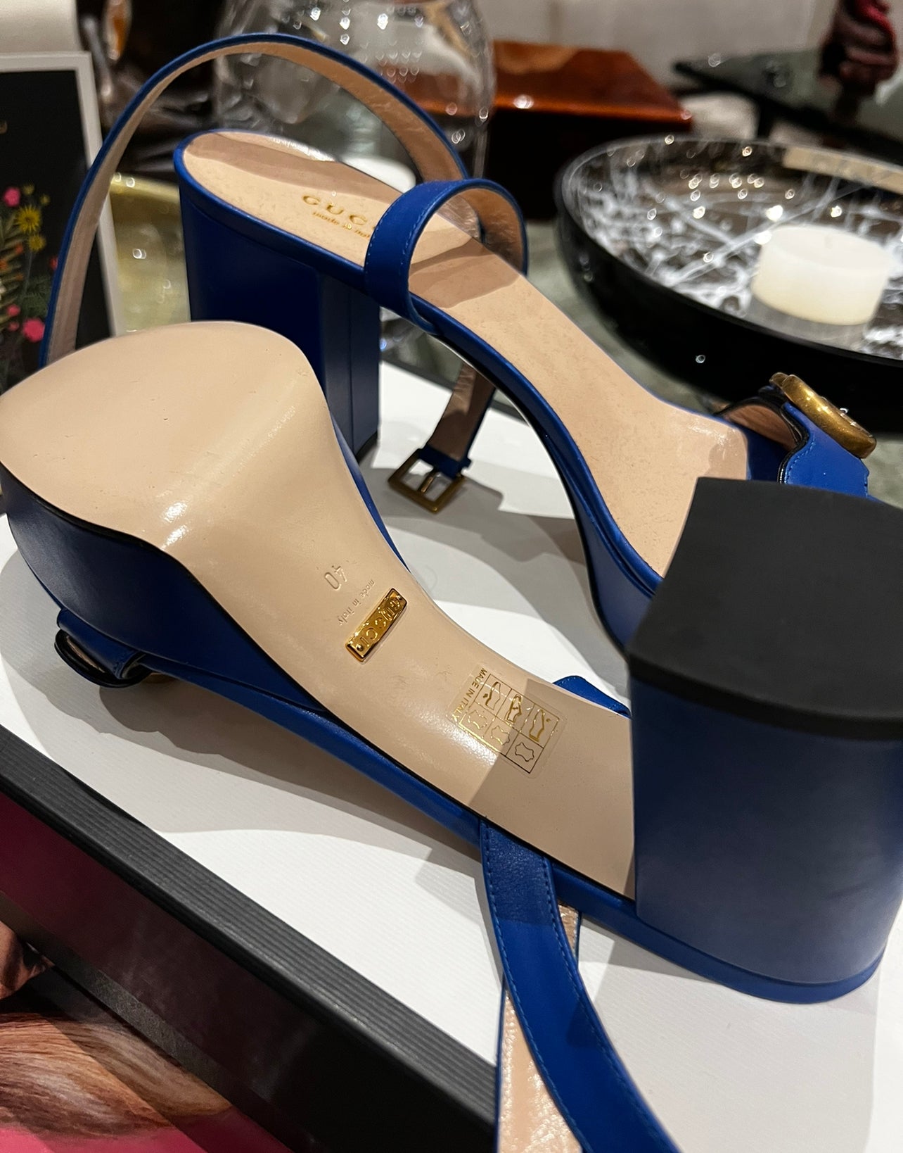 A. Blue Gucci Platform Ankle Straps - size 10 (40)