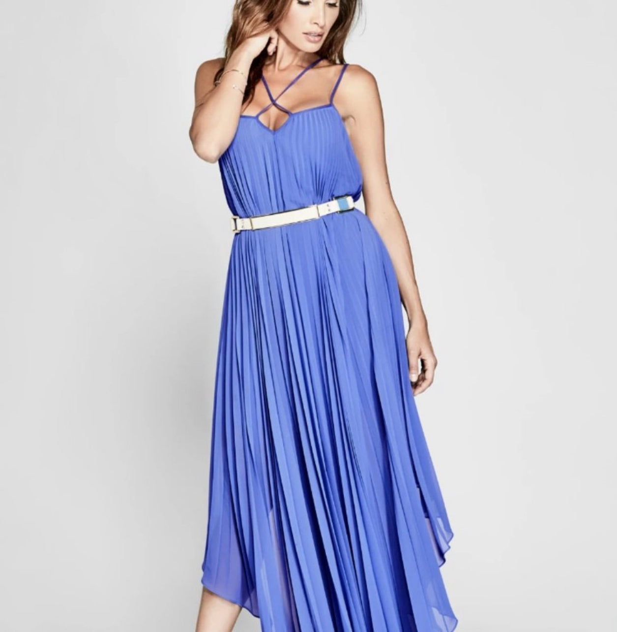 Elegant Pleated Marciano Maxi Gown - Small