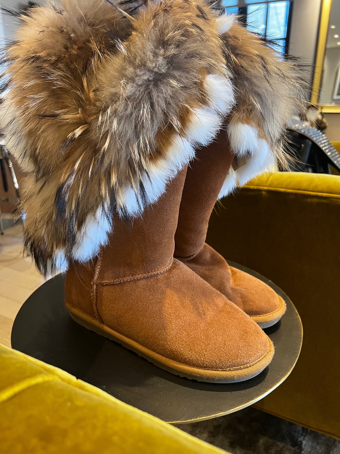 Mid Calf Boots; Cow Leather Fur Snow Boots